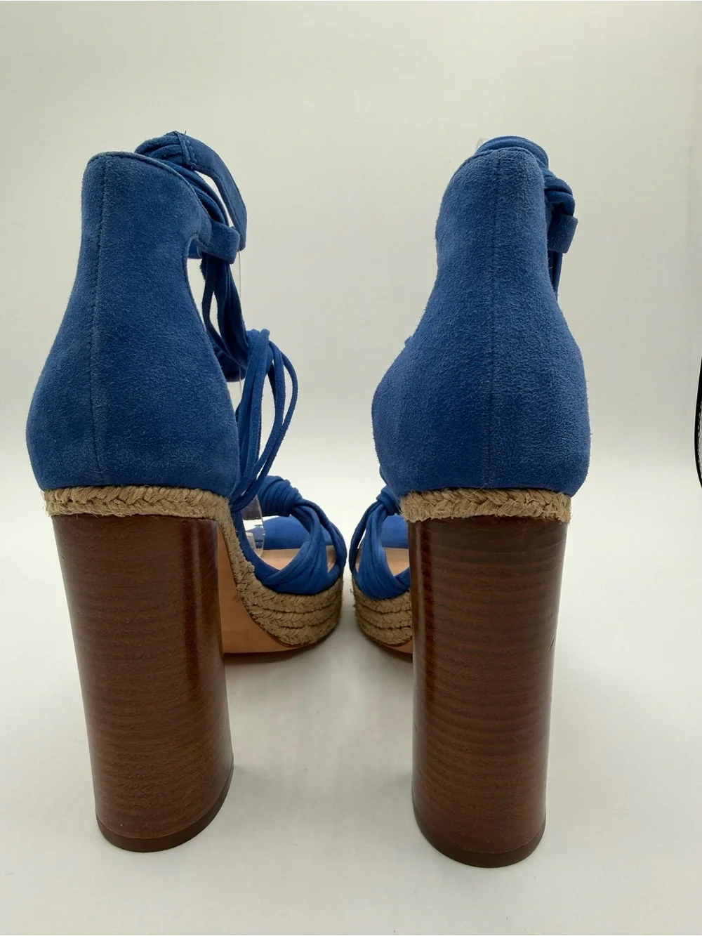 VC John Camuto Nyla Blue Suede Knotted Platform Espadrille Block Heel Sandal 7.5